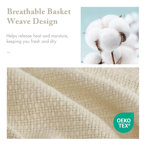 Madison Park Freshspun Basketweave Luxury Cotton Blanket Natural 90x90" Full/Queen Size Basketweave Premium Soft Cozy 100% Cotton For Bed, Couch or Sofa - color: Natural, size: Full/Queen