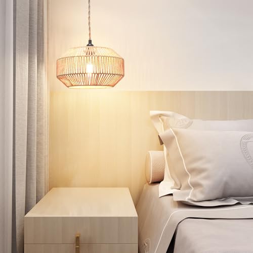 Hanging Lamp Plug in Pendant Light Rattan Hanging Lights with Plug in Cord Hanging lamp Hanging Lights with Plug in Cord Hanging lamp for Living roon - color: Pumpkin