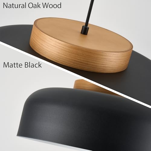 Modern Large Pendant Light Fixture, 17.7 inch,Natural Wood Cap, Matte Black Finish, Simple Pendant Lighting for Kitchen Island, Dining Room, Table - color: Black, size: 17.7 inches
