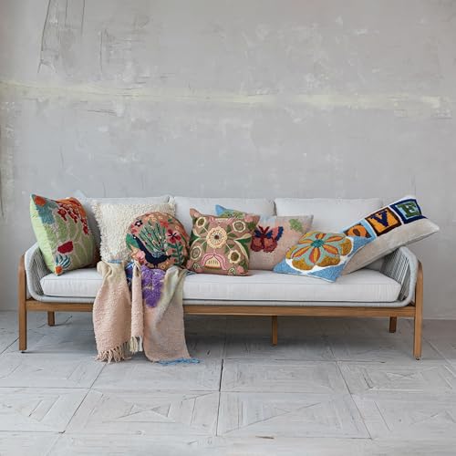 Creative Co-Op, Cream Indoor/Outdoor Woven Fabric Tufted Pillow with Fringe, Color, 20” L x 20” H