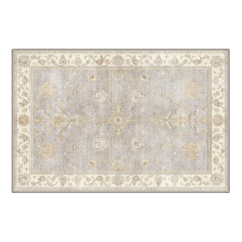 Bavni 2x3 Entryway Rug Bathroom Rugs for Front Door Bedroom Bathroom Kitchen, Washable Vintage Oriental Floral Carpet, Lightweight Rug with Non Slip Backing, Warm Gray - color: Warm Gray, size: 2' x 3' (Rectangular)