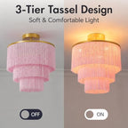 3-Tiered Pink Chandelier,3 Lights Boho Fringe Pendant Light Fixture,Tassle Chandelier for entryway,Dining Room,Baby Nursery,Gold and Pink - color: 3-Tiered-Pink