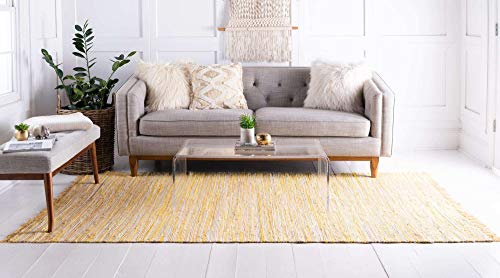 Unique Loom Chindi Cotton Collection Soft Hand Woven Natural Fiber Striped Area Rug, 2 ft 2 in x 3 ft, Yellow/Ivory - color: Yellow/Ivory, size: 2'2" x 3' (Rectangular)