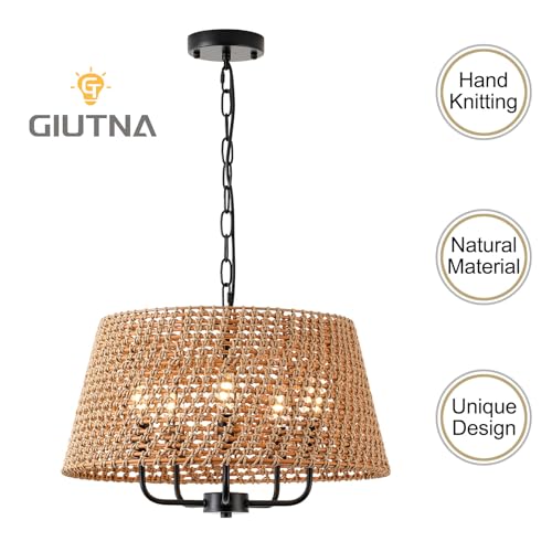20" Large Rattan Chandeliers for Dining Room, 5-Light Farmhouse Wicker Boho Chandelier with T-Shape Shade Rattan Ceiling Pendant Light Fixture for Bedroom Hallway Kitchen Island(Black) - color: Black 5-Light 20" T-Shape