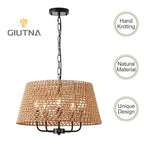 20" Large Rattan Chandeliers for Dining Room, 5-Light Farmhouse Wicker Boho Chandelier with T-Shape Shade Rattan Ceiling Pendant Light Fixture for Bedroom Hallway Kitchen Island(Black) - color: Black 5-Light 20" T-Shape