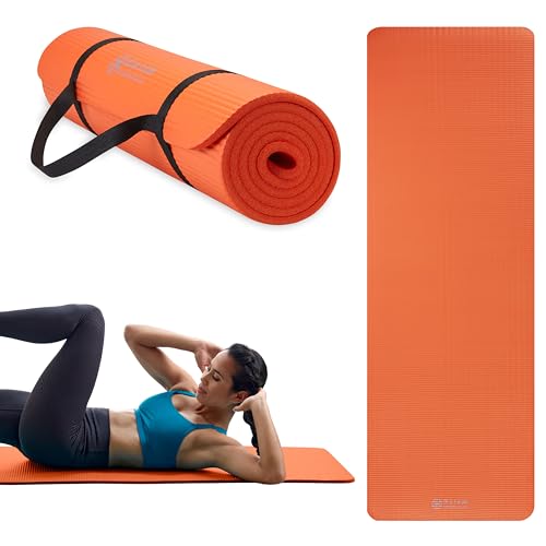 Gaiam Yoga Mat, Pilates & Exercise Mat, Thick Mat 2/5" (10mm) Workout Mat with Easy-Cinch Carrying Strap for Home & Gym Workouts - color: Orange