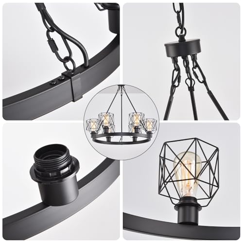 Wagon Wheel Chandelier Modern Farmhouse Pendant Light,Black Farmhouse Chandelier, 6-Light Wagon Wheel Chandelier with Adjustable Height, Dining Room Light Fixture, Hanging Lights - color: C