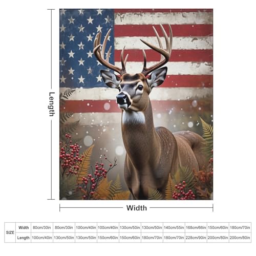 American Flag Hunting Deer Antler Fern Berry Super Soft Throw Blanket, Colorful Flag Brown Flannel Fleece Decorative Throw for Sofa Couch Bedroom Decor Outdoor Use 40"x50" - color: American Flag Hunting Deer Antler Fern Berry, size: 40"x50"