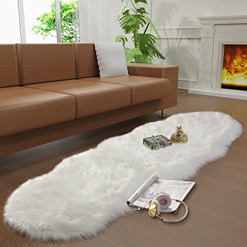 Faux Fur Rug for Bedroom, Fluffy Runner Rugs Soft Sheepskin Rug Sofa Couch Seat Cushion, 2x6ft White Plush Area Rug Shag Rugs Floor Carpets for Nursery Bedside, Cute Shaggy Fuzzy Home Decor - color: White, size: 6' x 2' (Sheepskin)