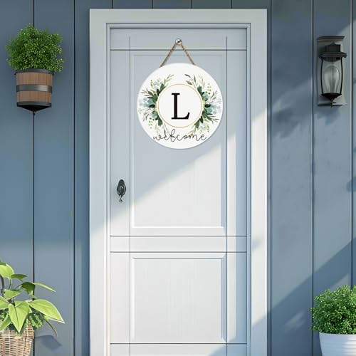 Monogram Letter L Wreaths for Front Door Wreath Wooden Welcome Sign for Front Door Decor Floral Family Last Name Initial House Warming Spring Summer Porch Rustic Wall Home Kitchen Boho Decorations - color: Letter L