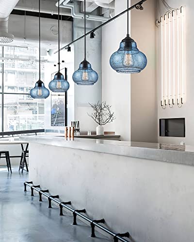 ELYONA 2 Pack Bubble Glass Pendant Lights 8 inch Modern Blue Hand Blown Globe Glass Pendant Lighting Hanging Light fixtures for Kitchen Island Dining Room Bar Bedroom Living Room - color: Blue-2 Pack