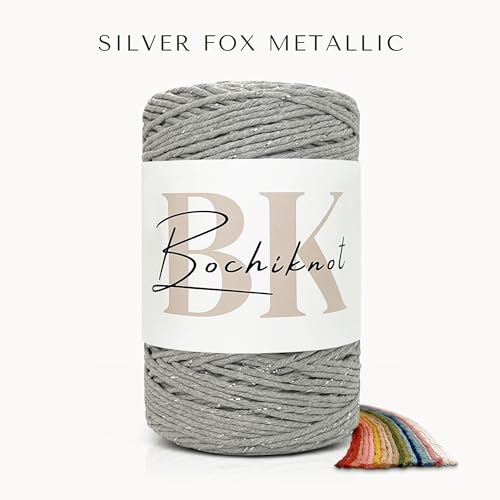 BOCHIKNOT Single Strand Macrame Cord 3mm x 330yds (300m) – Soft Cotton Macrame Rope for Beginners, Easy to Knot for Wall Hangings, Plant Hangers, Fringe and DIY Crafts (Silver Fox) - color: Silver Fox, size: (3mm x 302m) - Single Strand Twist