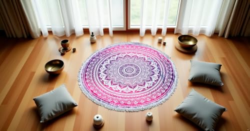Round Beach Tapestry Mandala Boho Hippie Blanket Indian Cotton Bohemian Large Table Cloth Home Decor Yoga Mat Meditation Picnic Rug Hawaii Sunproof Throw Hippy Boho Gypsy Tablecloth Shawl Roundie (42 - color: White And Pink, size: 42"L x 42"W