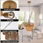 Rattan Pendant Light Fixtures,11.8" Boho Hanging Lamp for Kitchen Island,3-Light Hand-Woven Chandelier Height Adjustable,Natural Wicker Lamps for Dining Room Living Room Bedroom Hallway Entryway,Brown - color: 11.8" Brown