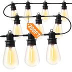 200FT LED Outdoor String Lights with 60 Edison Shatterproof IP65 Waterproof Bulbs, 2700K Dimmable Commercial Grade Patio Lights, Heavy Duty Outside Hanging Light for Garden Decor - size: 200FT