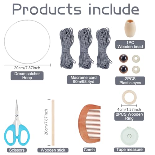 FREEBLOSS DIY Macrame Owl Kit Macrame Tapestry Wall Hanging 90m Cotton Cords Macrame Kit for Beginners with Video Tutorial Macrame Wall Art for Bedroom Decor, Gray