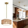 12.4"Farmhouse Chandelier for Dining Room, 1-Light Boho Rattan Chandelier Light Fixture Ceiling Hanging with Fabric Lampshade, Small Wicker Coastal Pendant Light for Kitchen Bedroom Island Hallway - size: 12.4″Fabric