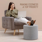 Grey Round Ottoman Foot Rest Stool – Modern Boucle Fabric Footstool with Soft Foam Filling, Lightweight Pouf for Living Room, Bedroom, Home Office – Neutral Grey - color: Grey