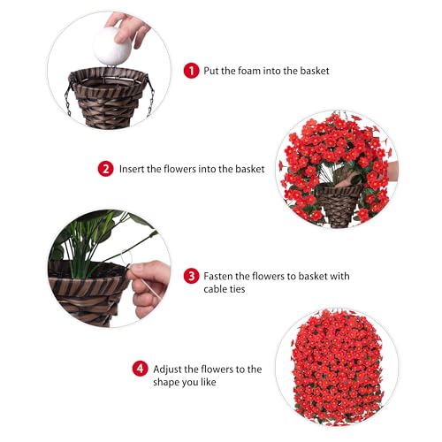 Artificial Hanging Flowers with Baskets for Decor, Fake Silk Red Hanging Daisy Orchid Flowers Plants, Faux Flower Centerpieces for Home Indoor Outdoor Garden Patio - color: Red