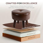 oakvivo Small Foot Stool Ottoman, Round Pouf Foot Rest, Footstool Ottomans with Rubber Legs Under Desk, Faux Leather Footrest for Couch, Living Room, Bedroom, Office, 13''L x 13''W x 10.2''H, Coffee - color: Coffee