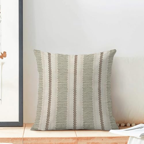 Boho Pillow Covers 16x16 Set of 2 Sage Green Brown Stripes Throw Pillow Covers Outdoor Decorations Modern Abstract Decorative Pillowcase Farmhouse Linen Cushion Case Decor for Home Couch Sofa - color: Boho-green Brown, size: 16" x 16" (Pack of 2)