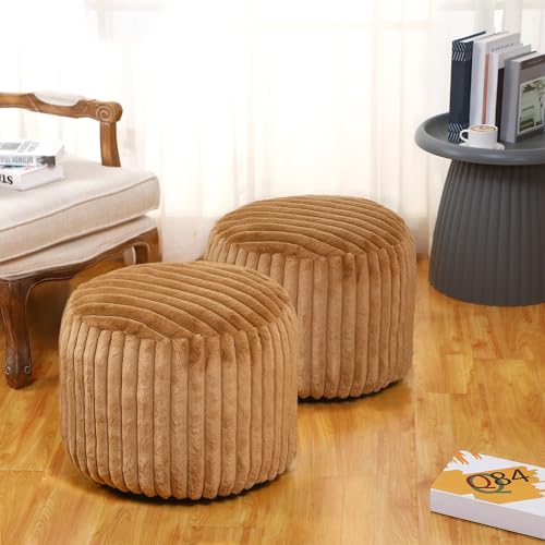 Teenyyou 2 Pcs 20 x 15 Inch Unstuffed Pouf Cover Ottoman Foot Rest - No Filler, Faux Rabbit Fur Foot Stool Floor Bean Bag Floor Chair Storage for Living Room Bedroom Home Decor(Brown) - color: Brown, size: 20 x 15 In
