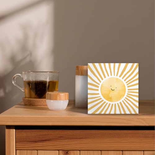 Inspirational Sun Sunshine Wood Box Sign Desk Decor 5X5, Pop Smiles Rustic Farmhouse Wooden Block Sign Decorations for Home Office Girls Dorm Room Nursery Playroom Wall Tabletop Shelf Decor - color: Colour 01, size: 5X5