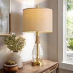 OYEARS 23" Table Lamps for Living Room Set of 2 Bedside Lamps for Night Stands Bedroom Lamps Farmhouse Rattan Boho Lamp Glass Nightlight End Table Lamp with USB C+A (Gold),Two Light Points - color: Light Gold