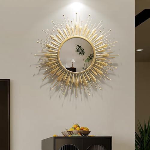 24" Sunburst Gold Wall Mirror Flower Design,Luxury Decorative Mirrors for Wall Decor Entryway/Dining Room/Kitchen - color: Gold-flower, size: 23.6“*23.6*