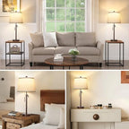 Table Lamps Set of 2, 22" to 30"Adjustable Height Bedside Lamps for Living Room 3 Color Temperatures Tall Nightstand Lamps Modern Brown Table Lamp for Bedroom Office End Table (Bulbs Included) - color: Brown+Beige Shade Set of 2