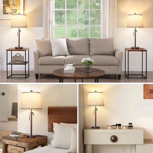 Table Lamps Set of 2, 22" to 30"Adjustable Height Bedside Lamps for Living Room 3 Color Temperatures Tall Nightstand Lamps Modern Brown Table Lamp for Bedroom Office End Table (Bulbs Included) - color: Brown+Beige Shade Set of 2