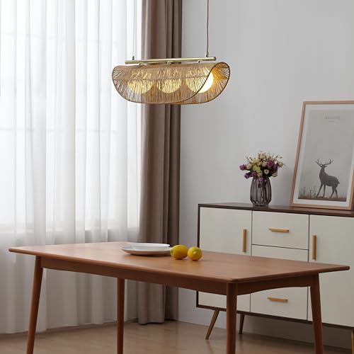 Sovev 27.5 in. Brass Bohemian 3-Light Dimmable Pendant Light with Opal Glass Rattan Shade - color: Sovev - 3 Light