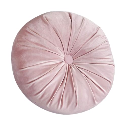 Round Throw Pillow, 13.7 Inch Soft Solid Color Dutch Velvet Home Decoration Pleated Round Pillow Floor Cushion for Sofa Couch Chair Bed Living Room, Pink - color: Pink