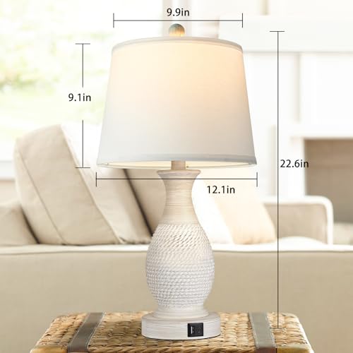 PARTPHONER Table Lamps Set of 2, Bedside Touch Lamp with USB C+A Charging Ports, Side Table Lamp with White Fabric Shade (LED Bulbs Included) - size: (No Color) 22.6" Touch Lamp