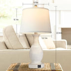PARTPHONER Table Lamps Set of 2, Bedside Touch Lamp with USB C+A Charging Ports, Side Table Lamp with White Fabric Shade (LED Bulbs Included) - size: (No Color) 22.6" Touch Lamp