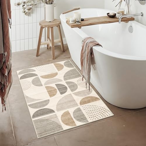 MUJOO Boho Small Rug Washable,2x3 Area Rugs for Entryway Bathroom Entry Entrance Kitchen,Front Door Mat Soft Throw Carpet Non Slip Indoor Modern Abstract Bohemian Neutral Beige - color: Beige and Cream, size: 2' x 3' (Rectangular)