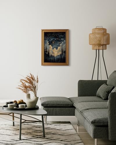 HUARCEY Gold Framed Canvas Wall Art, Celestial Stars Night Picture Decor, Living Room Bedroom Dark Landscape Nature Art, Sky Forest Vintage Canvas Paintings, 12x16inch - color: Celestial Stars Art, size: 16"L x 12"W