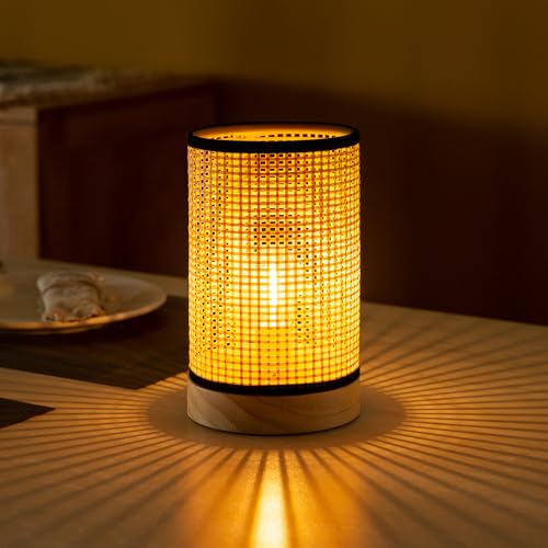 LUSHARBOR Battery Operated Lamp with Timer, Decorative Boho Bedside Table Lamp Small Cordless Accent Lamp for Kids Room Livingroom Entryway Decor-Black - style: LATTICE BLACK