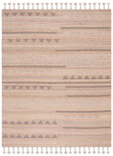 SAFAVIEH Area Rug 8x10 - Natura Collection - Large - Natural & Beige, Flat Weave Wool & Jute, Boho Braided Tassel Design, Ideal for Living Room, Bedroom, Dining Space (NAT278A) - size: 8' x 10' (Rectangular)