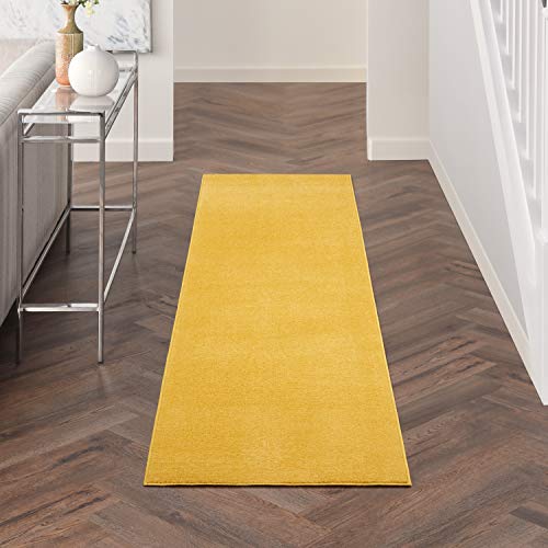 Nourison Home Nourison Essentials Yellow 2'2" x 7'6" Area Rug - Easy Clean, Non Shedding, Bed Room, Living Room, Dining Room, Kitchen (8' Runner) - color: Yellow, size: 2'2" x 7'6" (Runner)