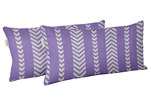 Indoor/Outdoor Polyester Fabric Lumbar Pillow Cover, All-Weather Waterproof Rectangular Cushion Case for Patio Furniture, 12 x 18 Set of 2 - Striped-35 - color: Dusty Purple, size: 18" x 12" (Pack of 2)