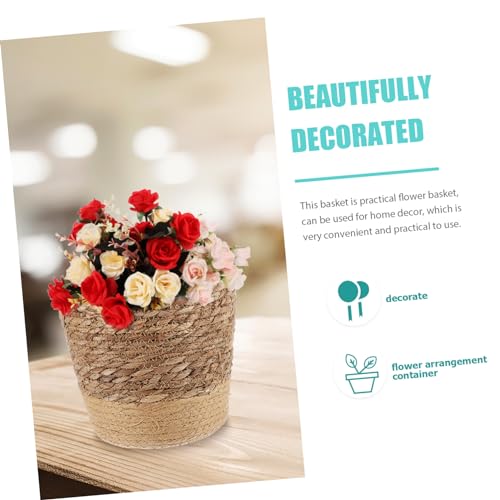 Hand Woven Flower Basket Multi Purpose Decorative Woven Planter for Home Decor with Base for Succulents and Housewarming
