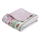 Cozy Line Home Fashions Floral Striped Floral Print Pattern Reversible 100% Cotton Quilted Throw Blanket 60" x 50" Machine Washable and Dryable (Wild Rose) - color: Wild Rose Floral