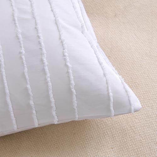 Queen Pillow Shams 2 Pack, Queen Size Pillowcases, Soft Microfiber Geometric Striped Tufted Pillow Covers with Envelope Closure, White, 20x30 Inches (No Insert) - color: White-stripe, size: Queen(20*30)