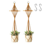 Wooden Dowel & Diamond Macrame Plant Hangers 2 Pack 39 Inch, Handwoven Cotton Rope Plant Holder with S Hooks, Boho Home Decor for Indoor Plants for up to 10in Pot (Caramel Wood Hanger)
