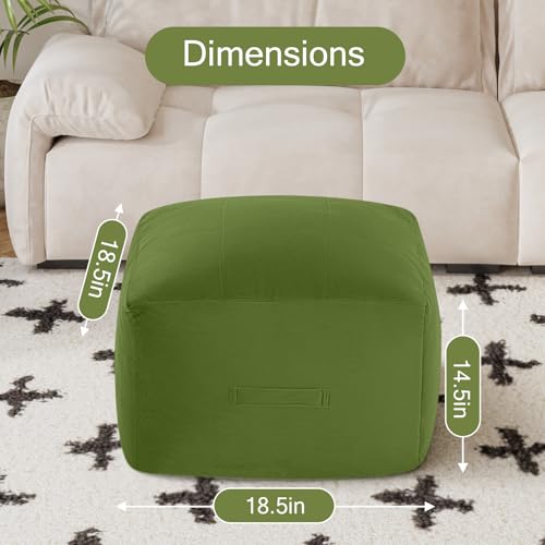 MeMoreCool Square Stuffed Pouf Ottoman Foot Rest, Floor Pouf Foot Stool with Foam Chunk Filling, Soft Stuffed Ottoman Footrest for Living Room, Green - color: Grid Green