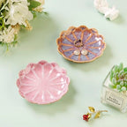 Lotus Ring Holder Dish Small Indoor Ash Tray, Ceramic Dessert Plate Trinket Jewelry Holder Organizing Necklace Earrings for Parents Friends Sister, Pink. All Jewelries Are NOT Included. - color: Pink-Round