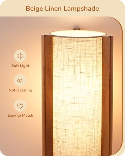 EDISHINE 13.5" Small Table Lamp, Walnut Wood Cylinder Nightstand Lamp for Bedroom, Beige Linen Shade, Corner Modern Bedside Lamp for Living Room, On-Off Line Switch, E26 Base (Bulb Not Included) - color: Dark Pearwood Color