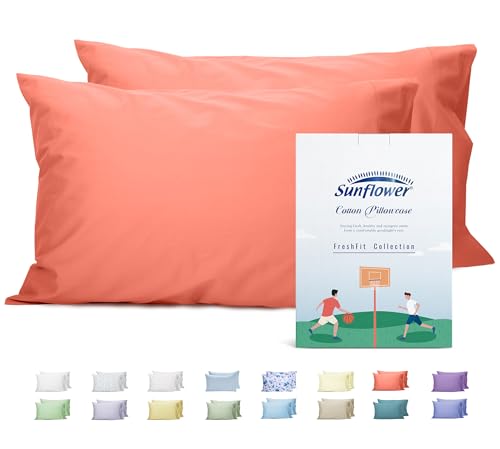 Sunflower Queen Pillowcases Set of 2, 100% Cotton Queen Size Pillow Cases 2, 20×30 inches Coral, Soft and Breathable - color: Coral, size: Queen (20"x30")