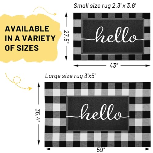 KILOCOCO Buffalo Plaid Checkered Rug - 3'x5' Front Door Mat Outdoor,Black and White Rugs Cotton Washable Front Porch Rug Layered Doormats for Patio Farmhouse Entryway Kitchen Foyer - color: Black and White, size: 3' x 5' (Rectangular)